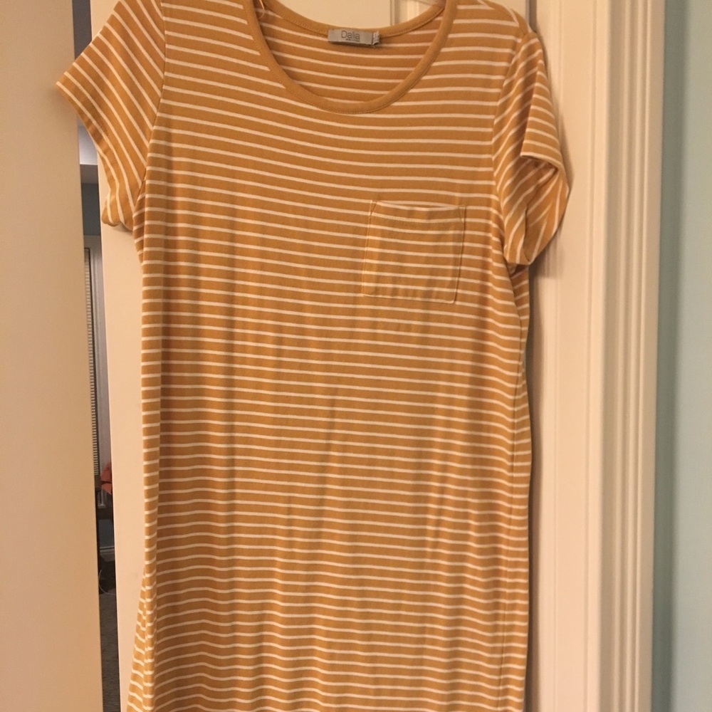 Gold and whit striped T-shirt dress